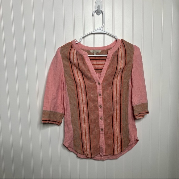 liverpool los angeles Top XS Pink Stripes Boho Multicolor Casual - Picture 6 of 6